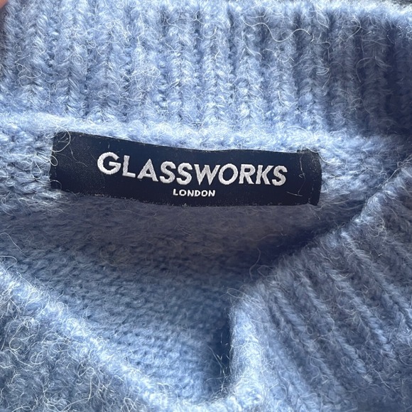 Glassworks London Intarsia Cloud Blue and White Wool Blend Sweater Jumper‎ - Picture 4 of 10